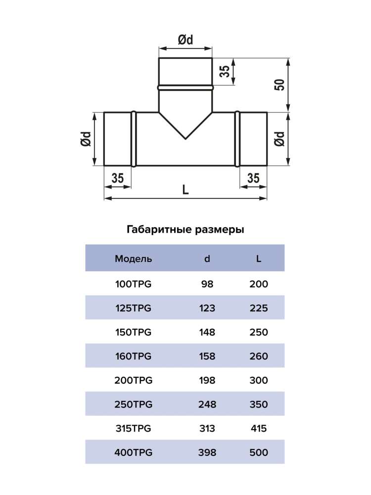 Тройник TPG D125 оцинкованная сталь ERA PRO