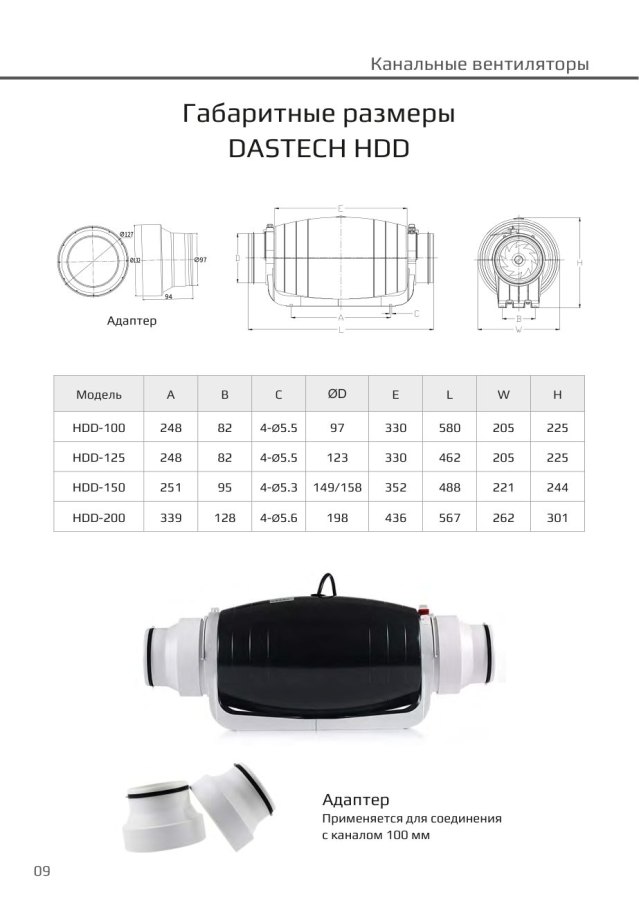 Канальный вентилятор Dastech HDD-200P, Ø200 мм, 840 м³/ч